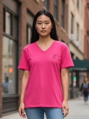 Beverly Hills Polo Club Hot Pink V-Neck Short Sleeve Tee